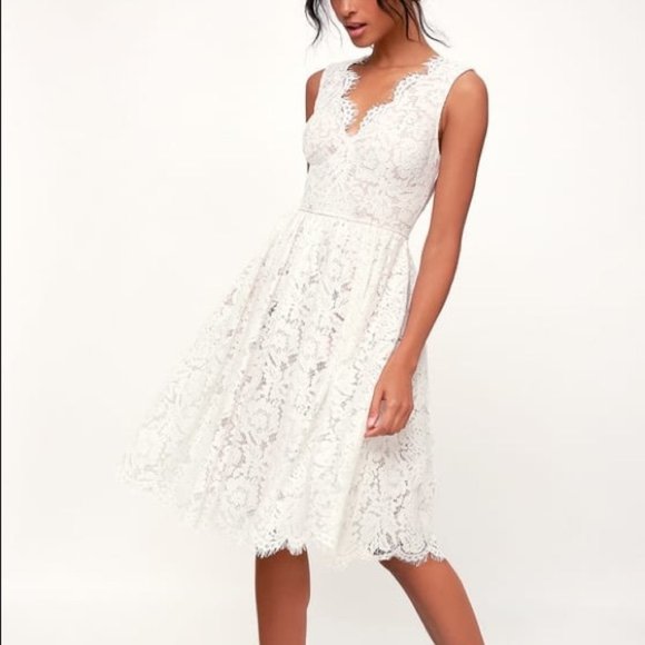 Lulus Dresses & Skirts - Lulus Love Swept White Lae Midi Skater Dress NWT L